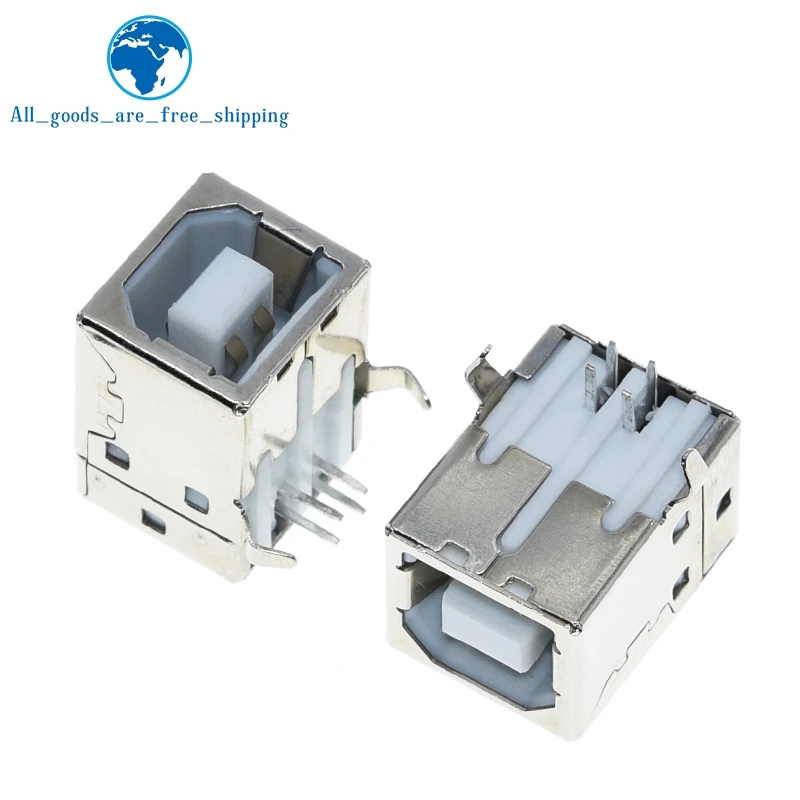 TZT 5/10Pcs Square USB socket usb B Type Female 90 degree PCB welding parent Connector For Printer Data