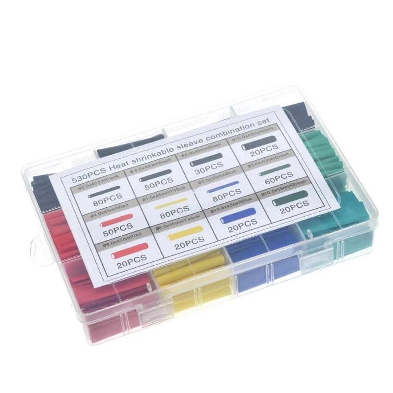 1Pack 530pcs Heat Shrink Tubing Insulation Shrinkable Tube Assortment Electronic Polyolefin Ratio 2:1 Wrap Wire Cable Sleeve Kit