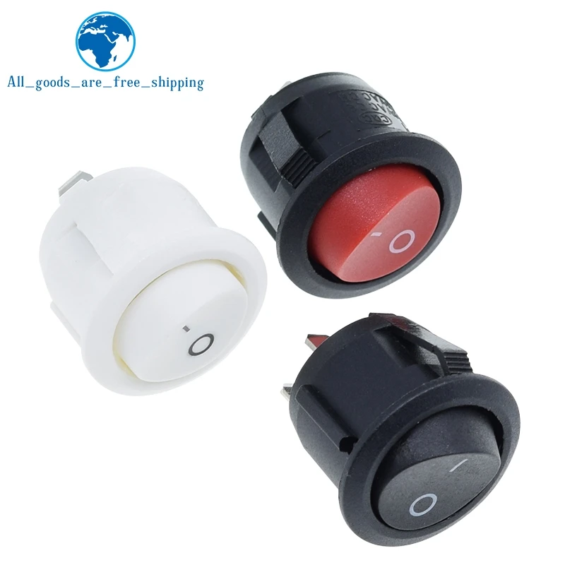 TZT 10/30Pcs Red Black White 20MM ON/OFF Round Rocker Toggle Switch 6A/250VAC 10A 125VAC Plastic Push Button Switch KCD1-105