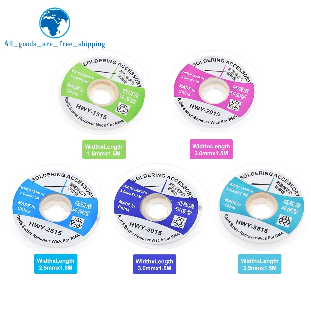 TZT 1/3PCS Desoldering Braid Solder Remover Wick Wire 1.5mm 2mm 2.5mm 3mm 3.5mm 1.5m Welding Tin Sucker Cable Lead Cord Flux