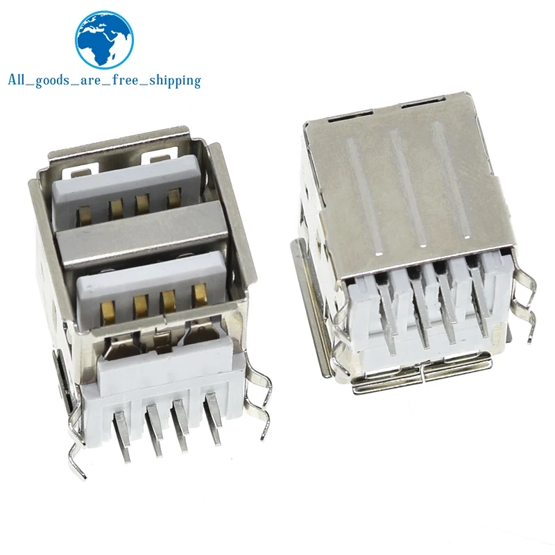 TZT 5/10PCS Dual USB Jack 90 Degree USB Connector Female 4 Bent Feet Female Socket For Inference Charging