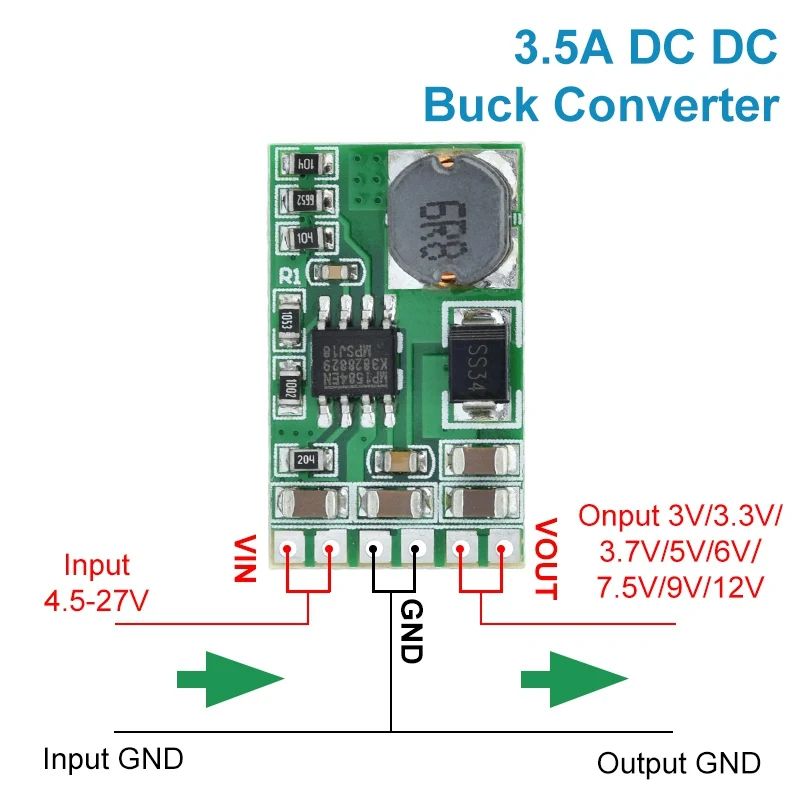 1/3PCS 3.5A DC-DC Converter Module Buck Step-Down Voltage Regulator Board 4.5V-27V to 3V 3.3V 3.7V 5V 6V 7.5 9V 12V DD2712sa