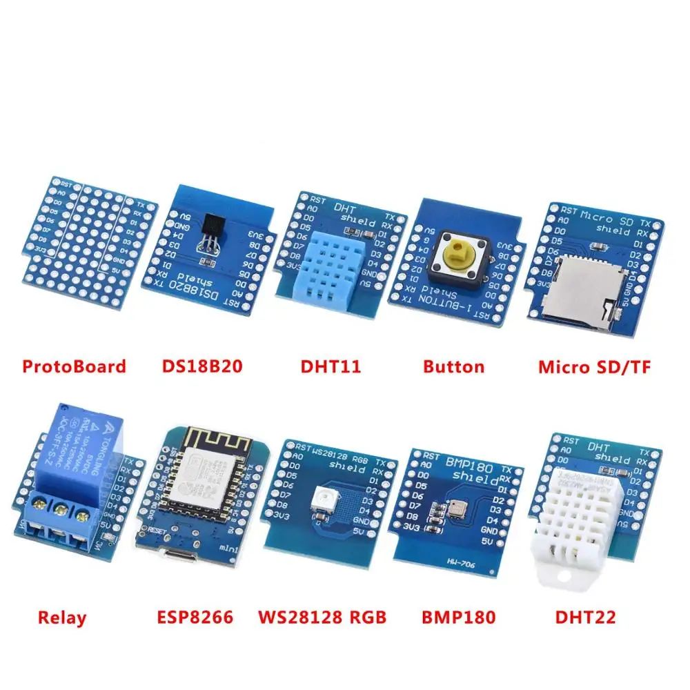TZT Esp8266 D1 Mini Pro Wifi Development Board Nodeu Ws2812 Rgb Dht11 Dht22 Am2302 Relay Ds18b20 Bmp180 Motor For Wemos Diy Kit