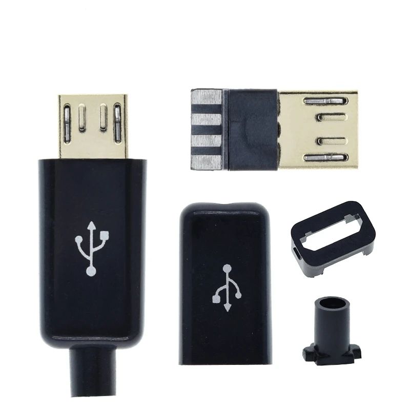 TZT 10/30pcs Micro USB 5PIN Welding Type Male Plug Connectors Charger 5P USB Tail Charging Socket 4 in 1 White Black
