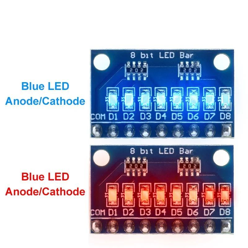 TZT 3.3V 5V 8 Bit Blue / Red Common Anode / Cathode LED Indicator Module Diy Kit For Arduino NANO UNO Raspberry pi 4 Nodemcu V3