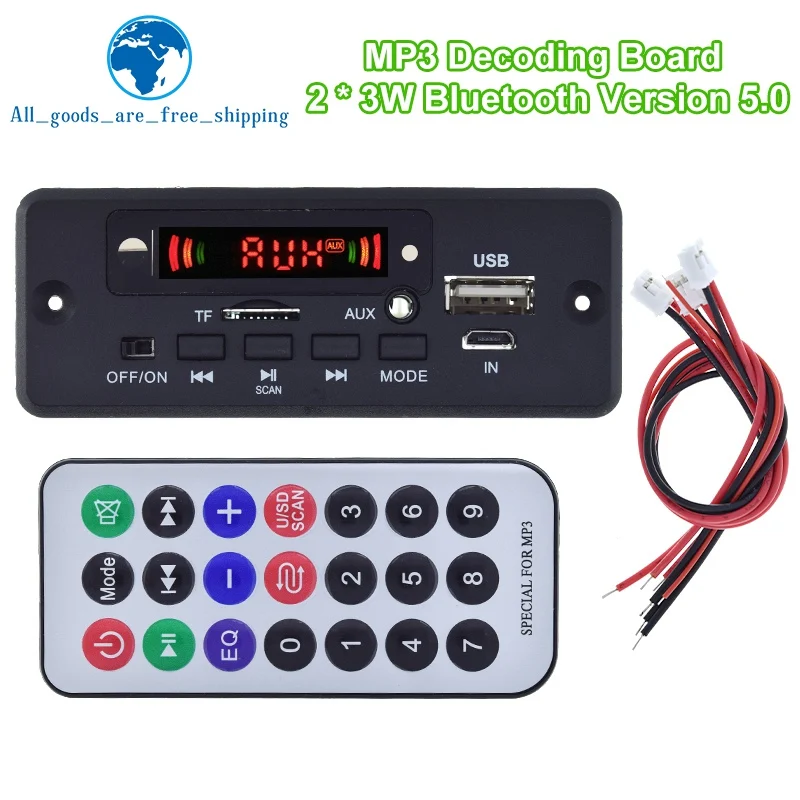 TZT 1/3PCS Bluetooth 5.0 MP3 Player Decoder Board 5V-32V 6W Amplifier Car FM Radio Module Support FM TF USB AUX Recorders