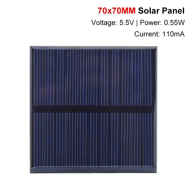 TZT 1/3pcs 5.5V 110mA 0.55W Solar Panel Polycrystalline 70*70MM Mini Sunpower Solar System DIY for Battery Cell Phone Charger