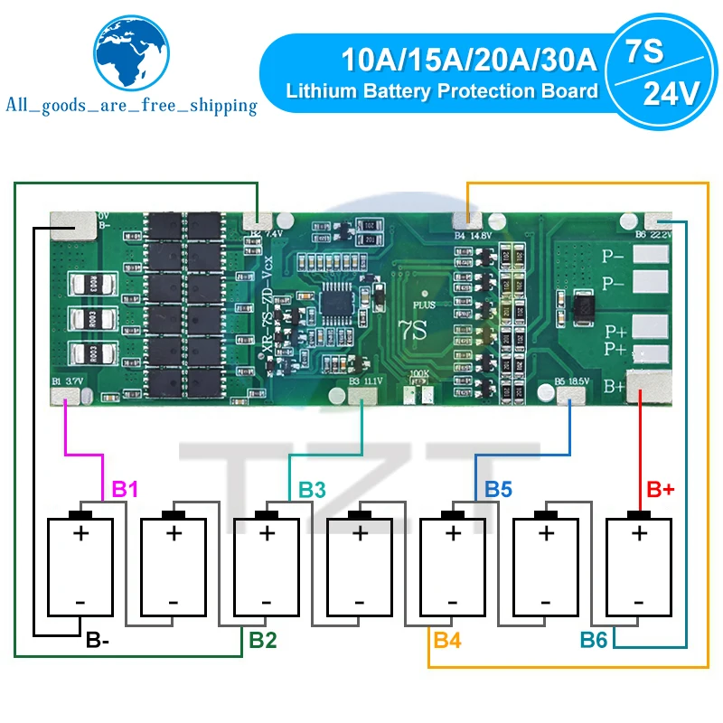 1/3PCS BMS 7S 24V 10A 15A 20A 30A Li-ion 18650 Battery Charge Board With Balance Function Short Circuit / Temperature Protection