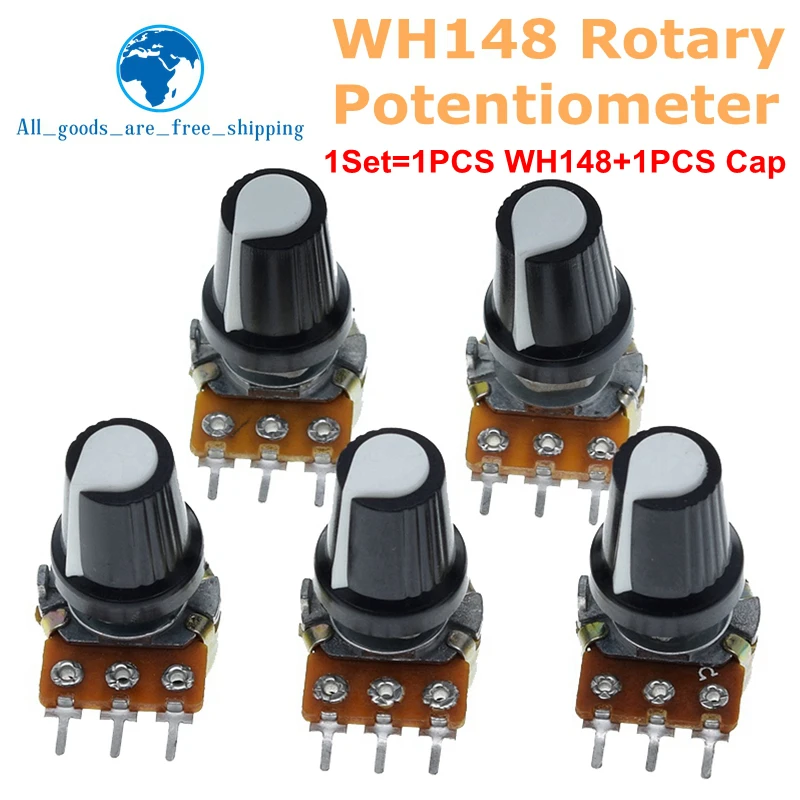 1/5 Set WH148 1K 10K 20K 50K 100K 500K Ohm 15mm 3 Pin Linear Taper Rotary Potentiometer Resistor for Arduino with AG2 White Cap