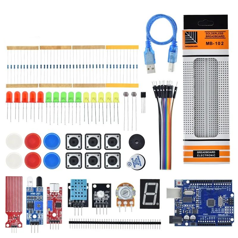 TZTUNO R3 Starter Kit for Arduino UnoR3 Breadboard Basic learning kit, sound/water level/humidity/distance detection LED control