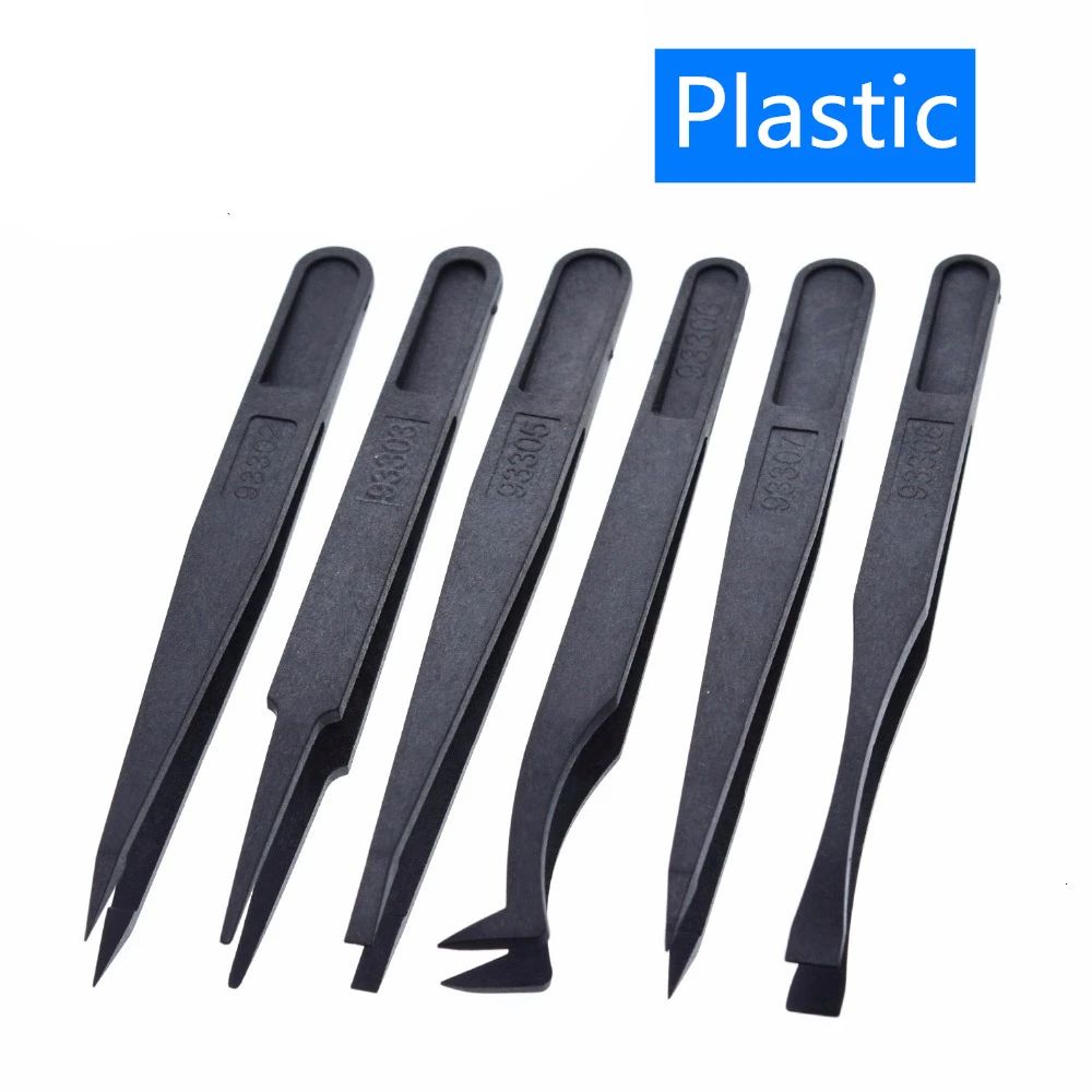 TZT 1pack 6pcs Anti-static Electronic Tweezers Kit ESD Plastic Forceps PCB Repair Hand Tools Set