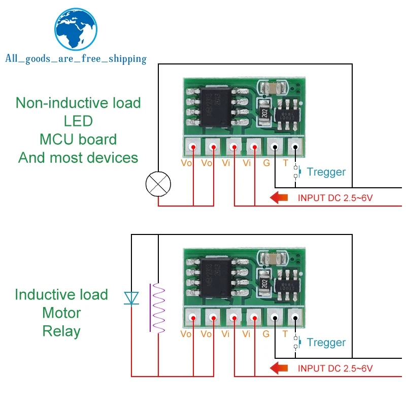 TZT 6A DC 3V 3.3V 3.7V 5V Electronic Switch Latch Bistable Self-locking Trigger Board for LED Motor Driver Solar Lithium battery