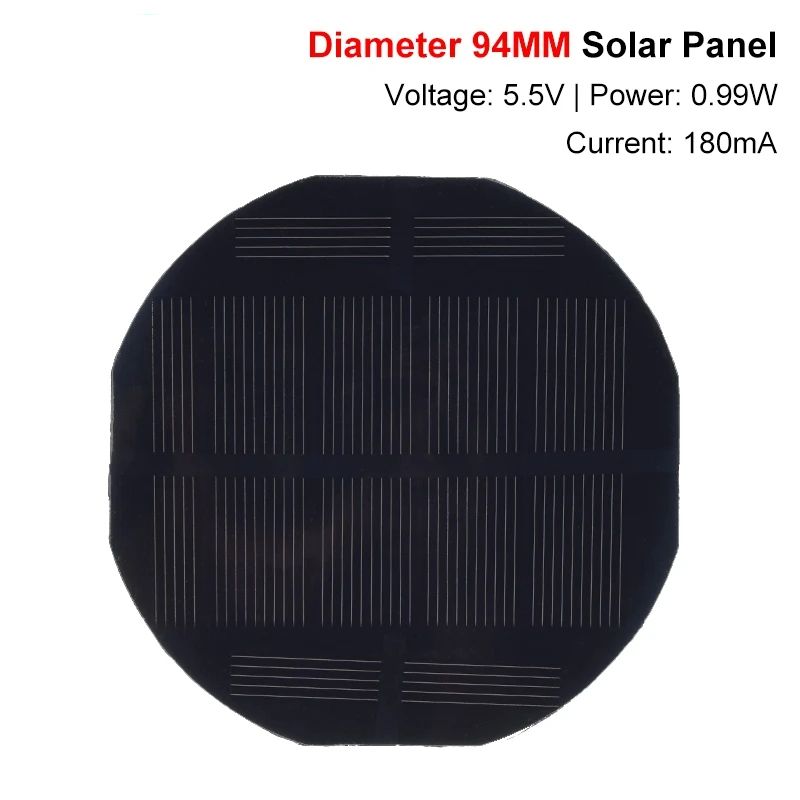 TZT 1/3pcs 5.5V 180mA 0.99W Solar Panel Polycrystalline 90*90MM Mini Sunpower Solar System DIY for Battery Cell Phone Charger