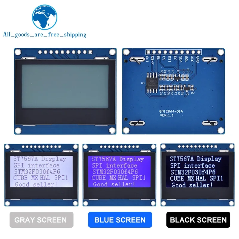 1/3PCS 12864 SPI LCD Module 128X64 SPI ST7567A COG Graphic Display Screen Board LCM Panel 128x64 Dot Matrix Screen for Arduino