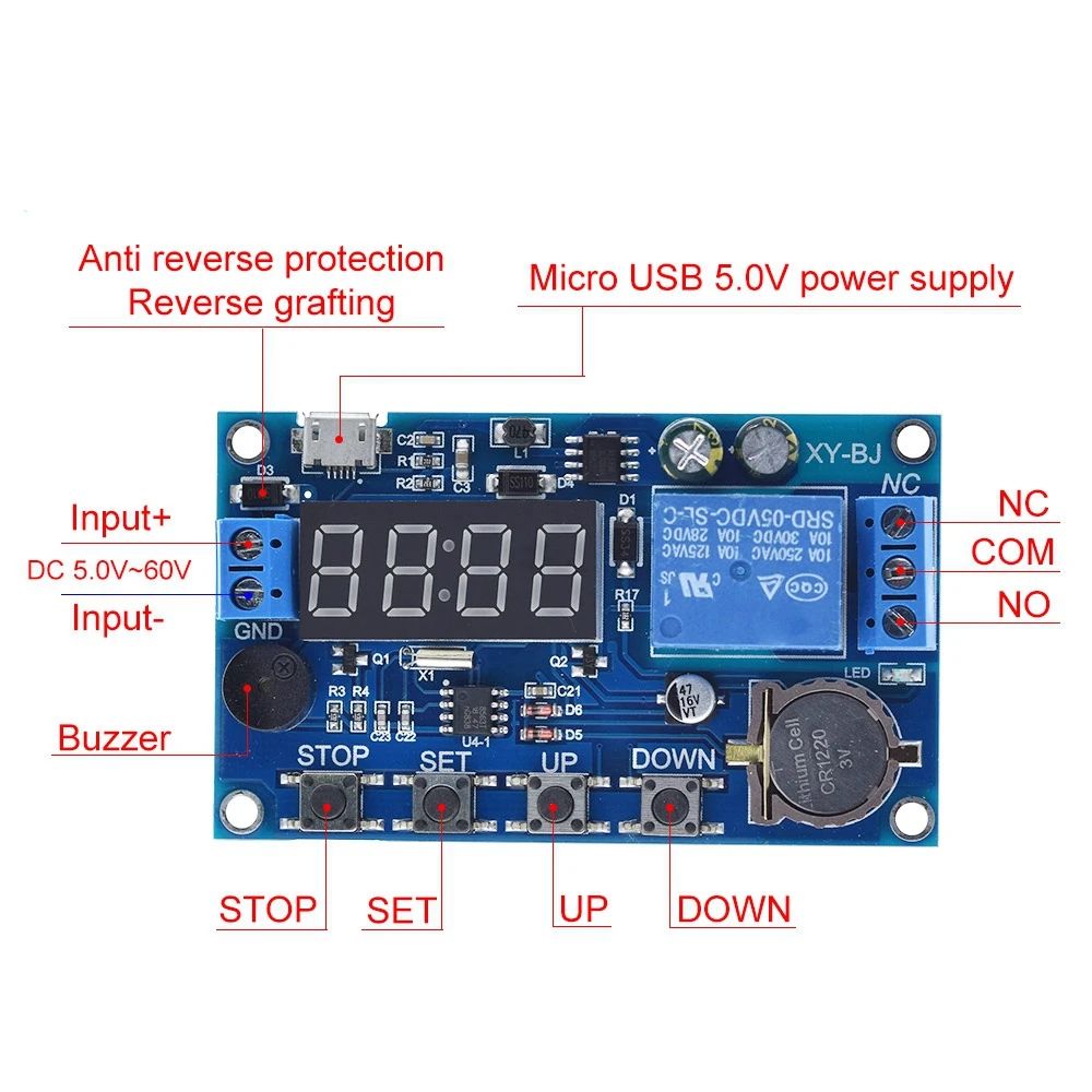 TZT DC 5V Real time Timing Delay Timer Relay Module Switch Control Clock Synchronization Multiple mode control Wiring diagram