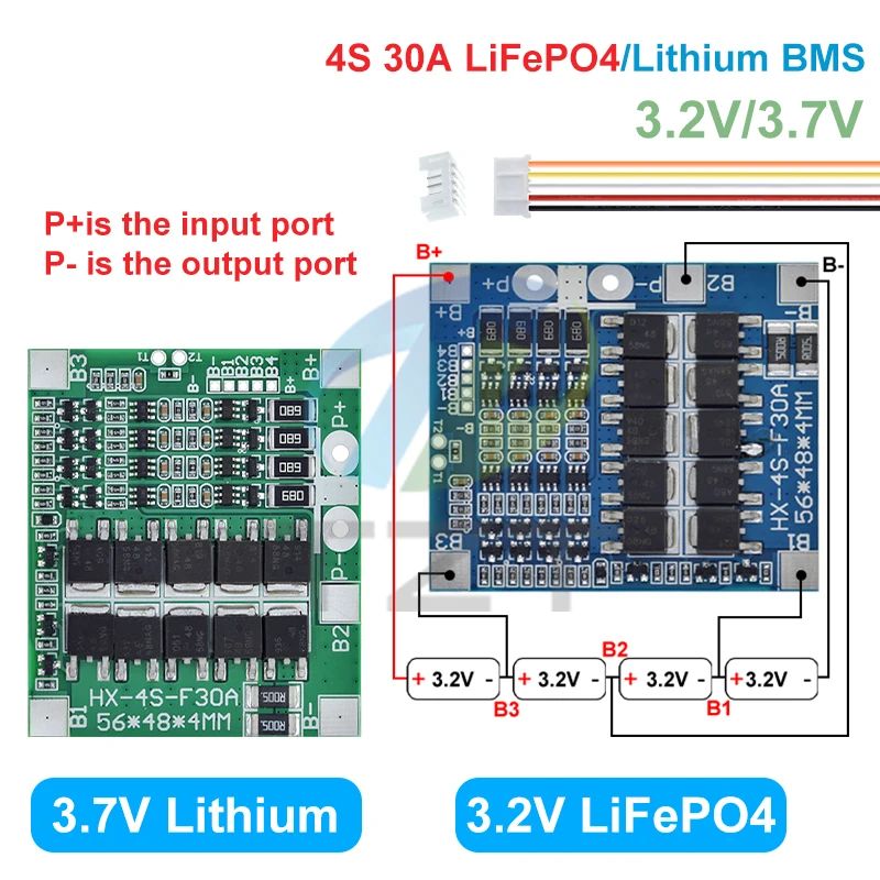 TZT BMS 4S 3.2V 3.7V 30A LiFePO4 / Lithium Battery Charge Protection Board 12.8V 14.4V 18650 32650 Battery Packs With Balance