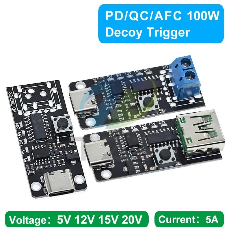 TZT 1/5PCS 100W 5A USB-C Fast Charge Trigger Board Module PD/QC Decoy Board Fast Charge USB Type-c PD 2.0 3.0 Boost Power Module