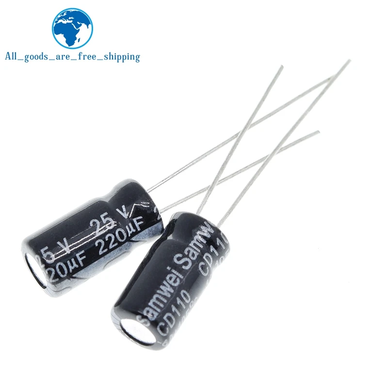 TZT 50/100PCS Higt quality 25V220UF 6*12mm 220UF 25V 6*12 Electrolytic capacitor