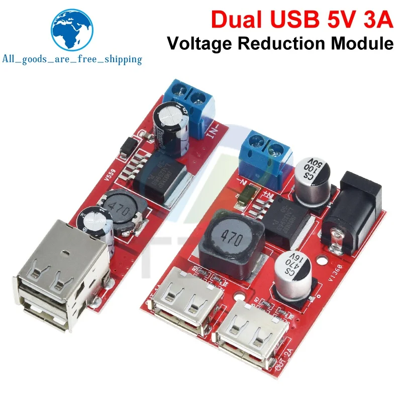 TZT 1/3PCS DC 6V-40V To 5V 3A Double USB Charge DC-DC Step-down Converter Module For Vehicle Charger LM2596 Dual USB