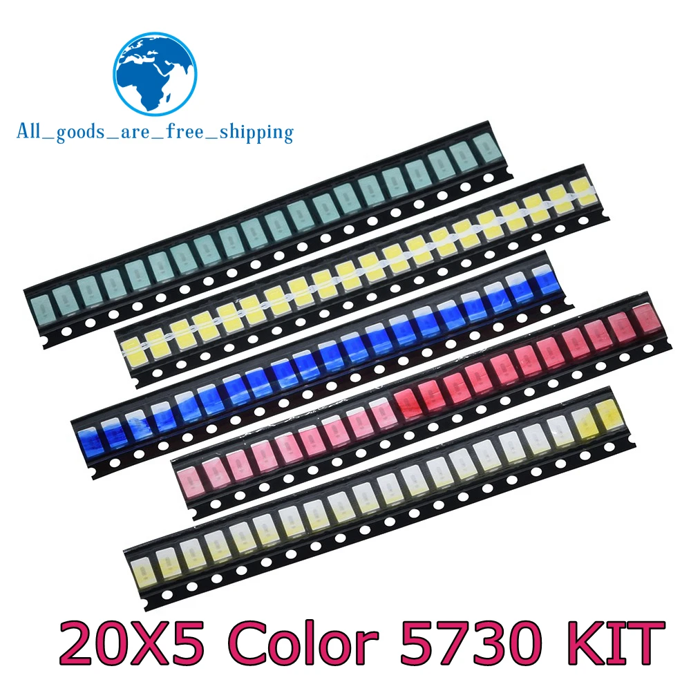TZT 100pcs=5 colors x 20pcs SMD 5730 5630 LED Diode Assortment KIT LED Diode Kit Green / RED / White / Blue / Yellow