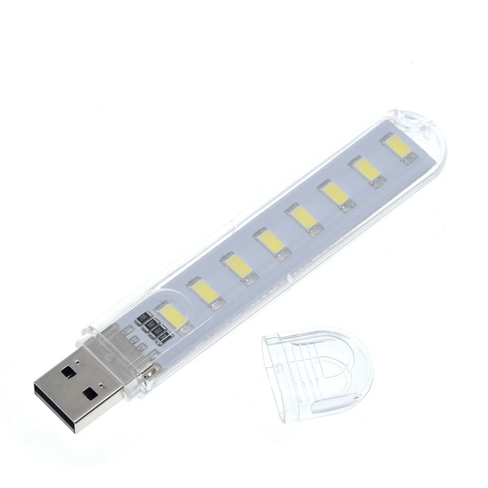 TZT Mini Protable USB Night light 8leds 5730 SMD Book lights 5V For PC Laptops Computer Mobile Power Camping lamp white color