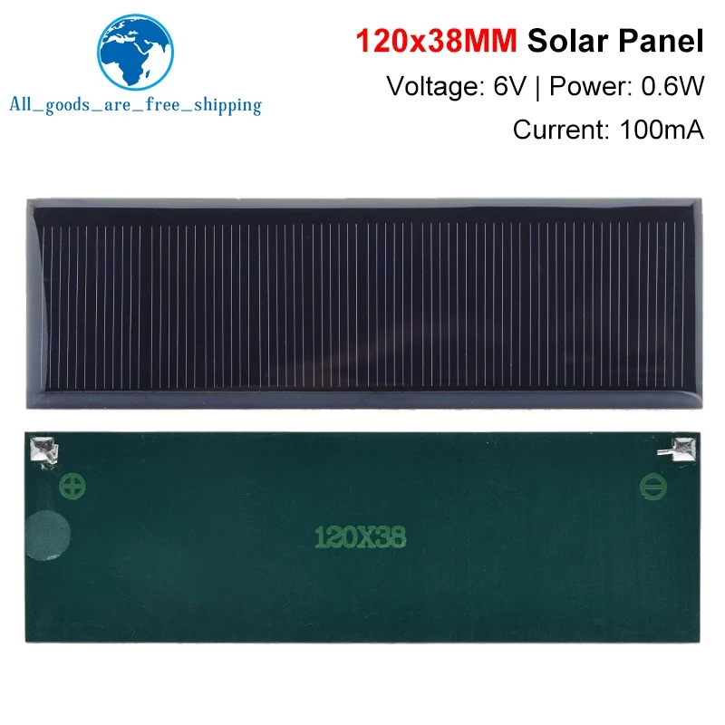 TZT 1/3pcs 6V 100mA 0.6W Solar Panel Polycrystalline 120*38MM Mini Sunpower Solar System DIY for Battery Cell Phone Charger