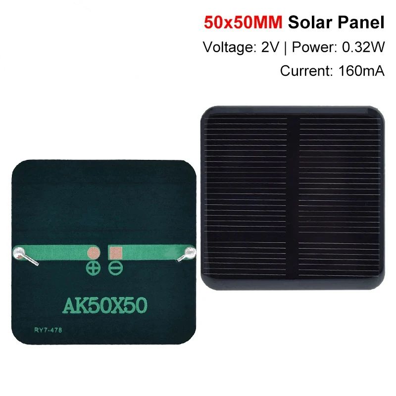 TZT 1/5pcs 2V 160mA 0.32W 50*50MM Solar Panels DIY For Battery Cell Phone Chargers Monocrystalline Silicon Module For Camping