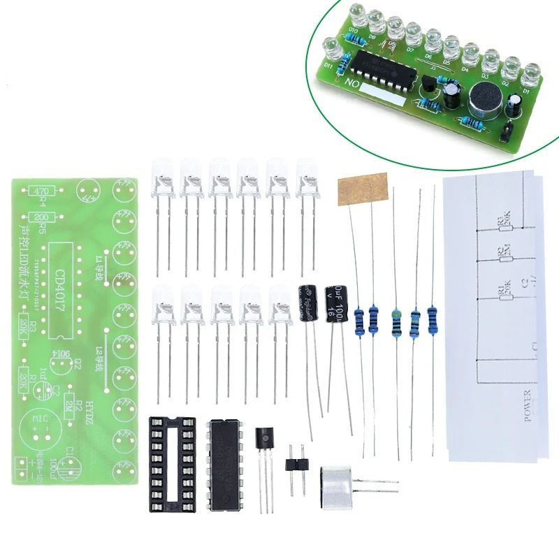 TZT Voice activated LED Water Light Kit CD4017 Lantern Control Fun Electronic Production Teaching Training Diy Electronic Kit