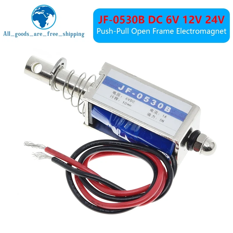 TZT 1/3PCS JF-0530B DC 6V 12V 24V Push&Pull type Open Frame Electromagnet keepping Force 5N travel 10mm Linear Solenoid