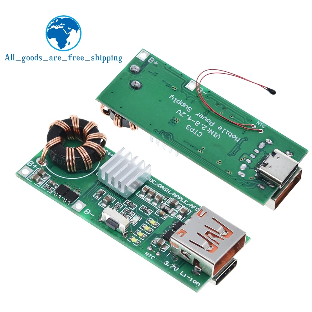 TZT QC4.0 QC3.0 Double Way PD Mobile Phone Power Bank Quick Charge 3.7V to 5V 9V 4.5A 22.5W Type-C USB Boost Charger Board