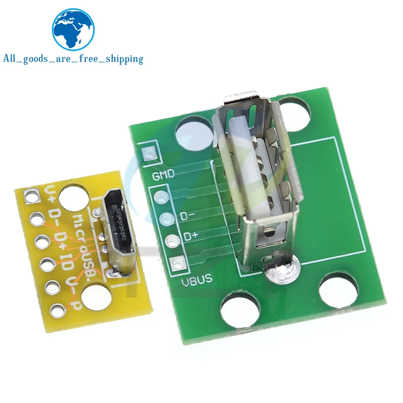 TZT 1/5/10PCS Vertical USB Micro USB 2.0 Female Head A Connector 2.54mm PCB Converter Adapter Breakout Board 180 Degree Vertical