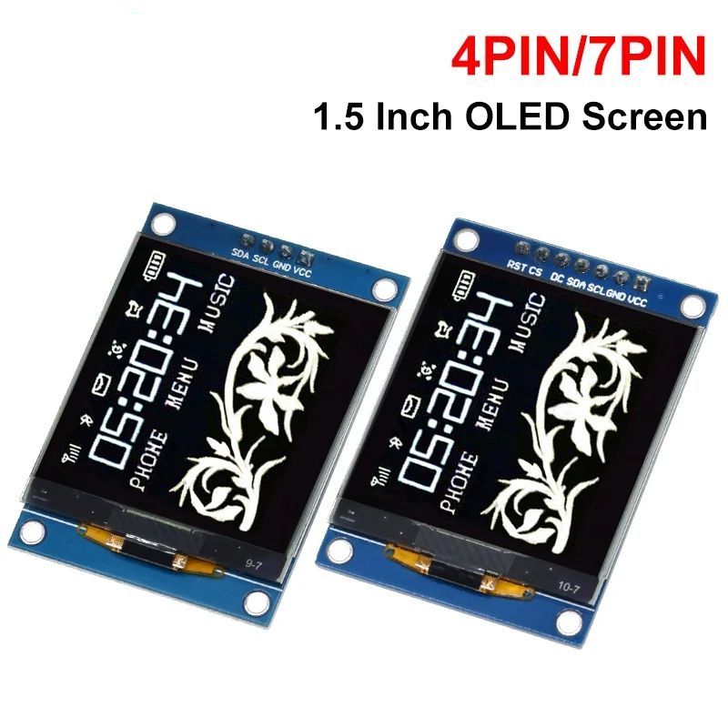 1.5 Inch 1.5" 128x128 OLED Shield Screen Module 4PIN 7PIN SH1107 Driver IIC 4 Pins White For Raspberry Pi For STM32 For Arduino