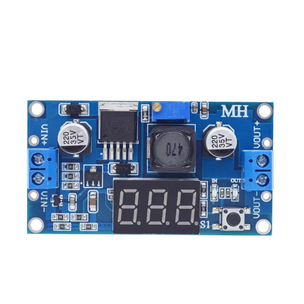 TZT LM2596 BUCK 3A DC-DC Voltage Adjustable Step-Down Power Module + Blue LED Voltmeter