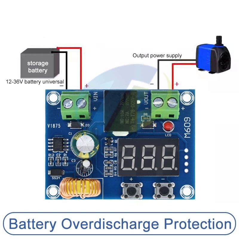 XH-M609 Low Voltage Disconnect Switch Cut Off 12V 24V 36V Digital LED Display Over-Discharge Protect for 12-36V Lithium Battery