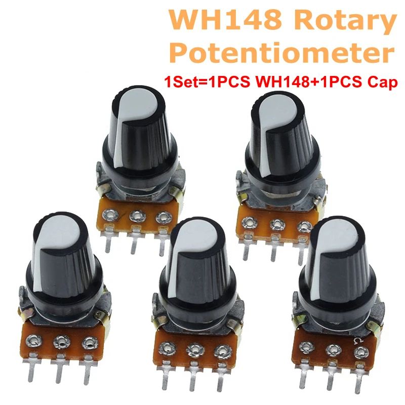 1/5Sets WH148 1K 10K 20K 50K 100K 500K Ohm 15mm 3 Pin Linear Taper Rotary Potentiometer Resistor for Arduino with AG2 White cap