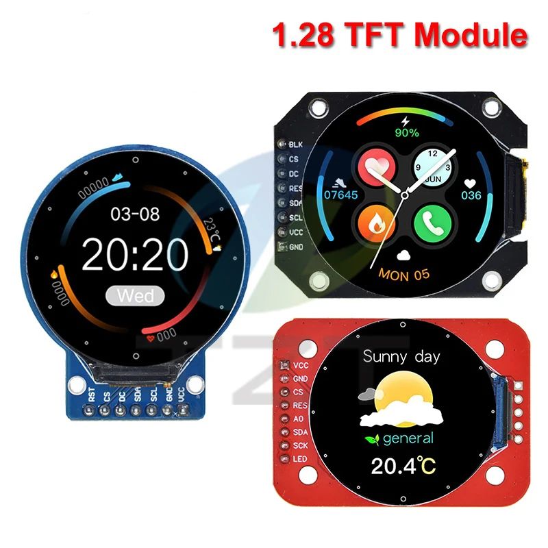 TZT 1.28 inch TFT LCD Display Module Round RGB IPS HD 240x240 Resolution GC9A01 Driver 4 Wire SPI Interface Adapter Board