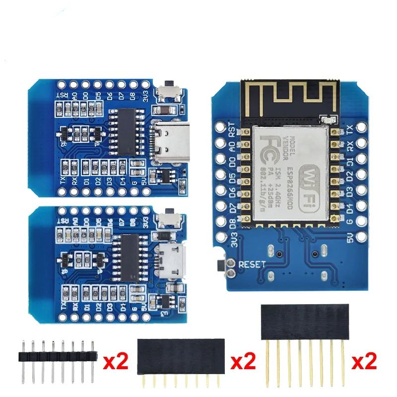 TZT Wemos D1 Mini TYPE-C/MICRO USB ESP8266 ESP-12F CH340G V2 WIFI Development Board D1 Mini NodeMCU Lua IOT Board 3.3V With Pins