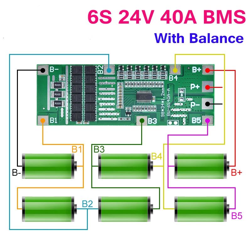 TZT 1/5PCS 24V 6S 40A BMS 18650 Li-Ion Lithium Battery Poretect Board Solar Lighting BMS PCB With Balance For Ebike Scooter