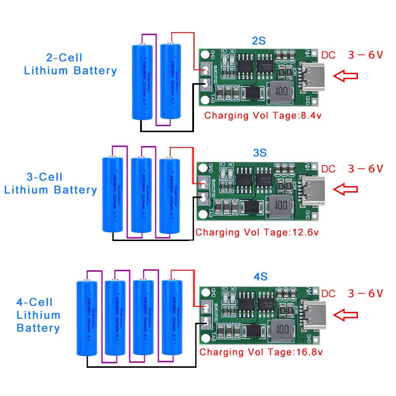 Multi-Cell 2S 3S 4S Type-C To 8.4V 12.6V 16.8V Step-Up Boost LiPo Polymer Li-Ion Charger 7.4V 11.1V 14.8V 18650 Lithium Battery