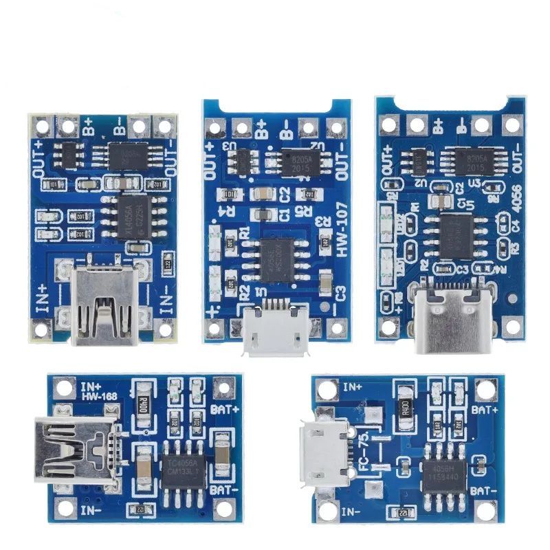 TZT 5Pcs Micro USB 5V 1A 18650 TP4056 Lithium Battery Charger Module Charging Board With Protection Dual Functions 1A Li-ion