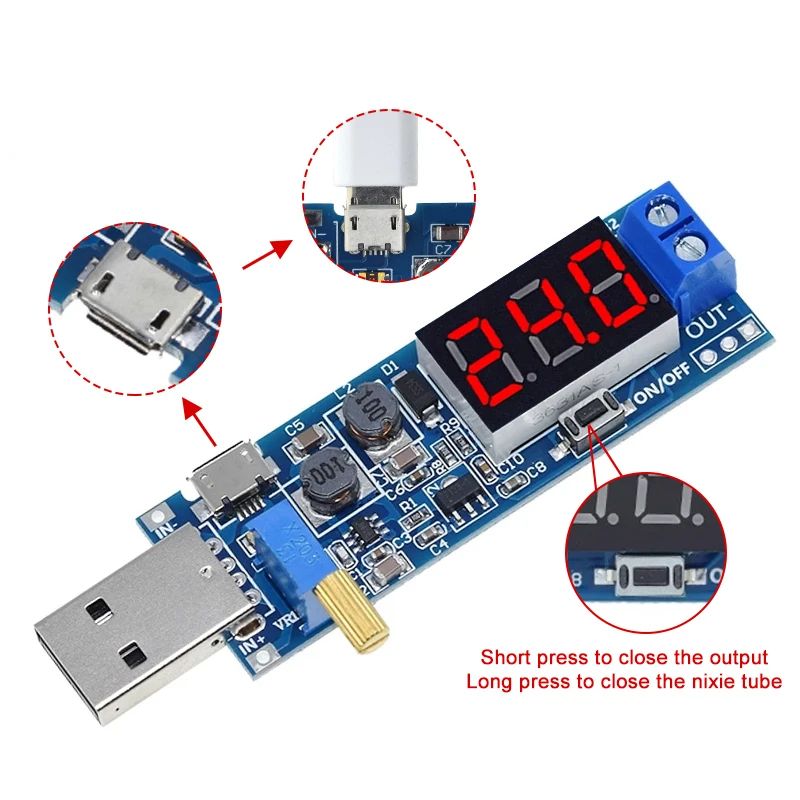 TZT 1/2/3pcs Boost Buck Converter USB Step UP / Down Power Supply Module DC-DC 5V to 3.3V / 12V Adjustable Output DC 1.2V-24V