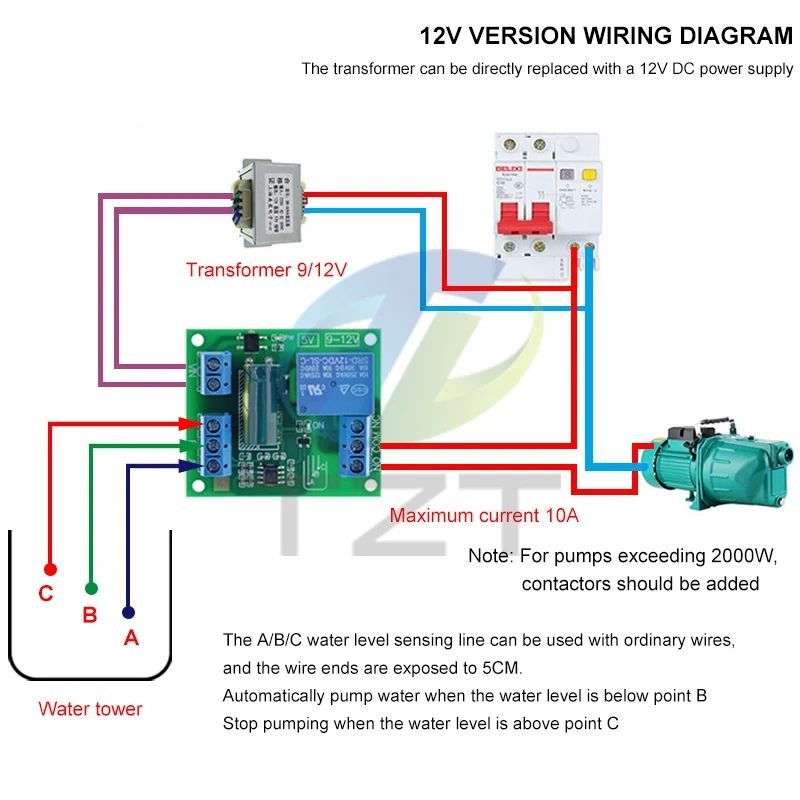 TZT 5V/12V Water Level Automatic Controller Relay Liquid Sensor Switch Solenoid Valve Motor Pump Automatic Control Relay Board