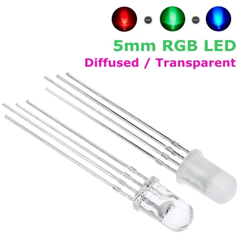 TZT 10/50pcs 5mm RGB LED Common Cathode / Common Anode Tri-Color Emitting Diodes f5 RGB Diffused / Transparent Highlight