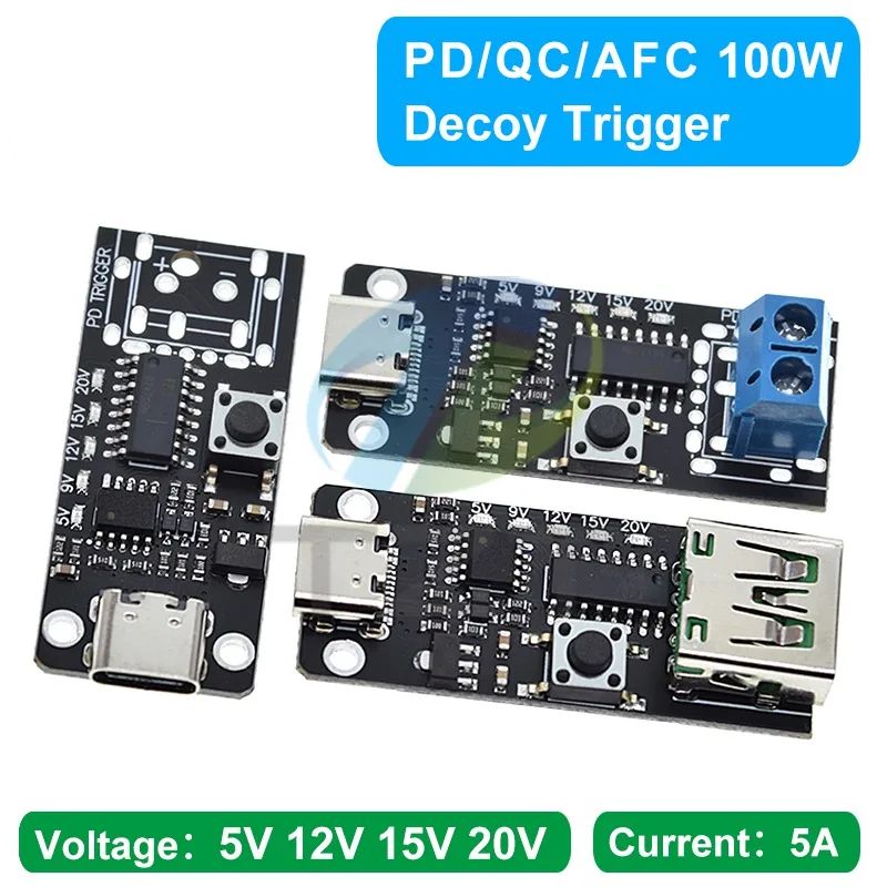 TZT 1/3PCS 100W 5A USB-C Fast Charge Trigger Board Module PD/QC Decoy Board Fast Charge USB Type-c PD 2.0 3.0 Boost Power Module
