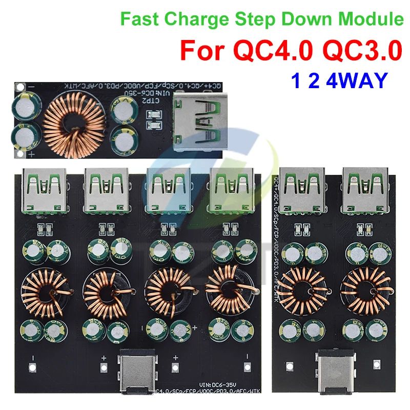TZT QC4.0 QC3.0 1 2 4 Way USB Type-C Mobile Phone Quick Charge Adapter 6-35V Step Down Buck Boost Module SW3518 / SW3516