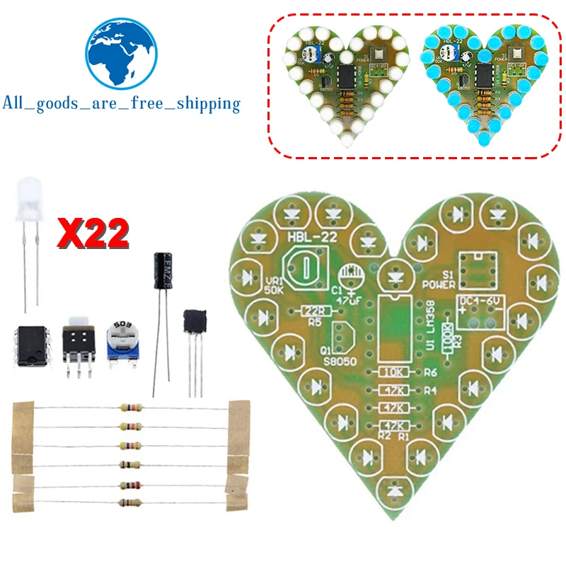 1/3PCS Heart Shape Breathing Lamp Kit DC 4V-6V Breathing LED Suite Red White Blue Green DIY Electronic Production for Learning