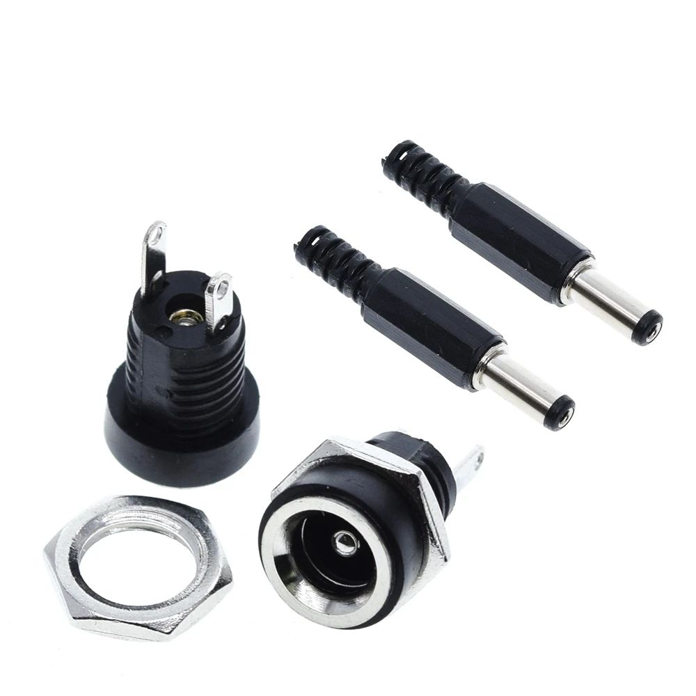 TZT 10PCS 5Pair DC Power Connector pin 2.1x5.5mm Female Plug Jack + Male Plug Jack Socket Adapter DC-022B