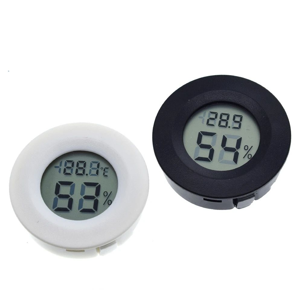 Mini LCD Digital Thermometer Hygrometer Round Temperature Humidity Tester Sensor Detector For Freezer Cigar Box Without Battery