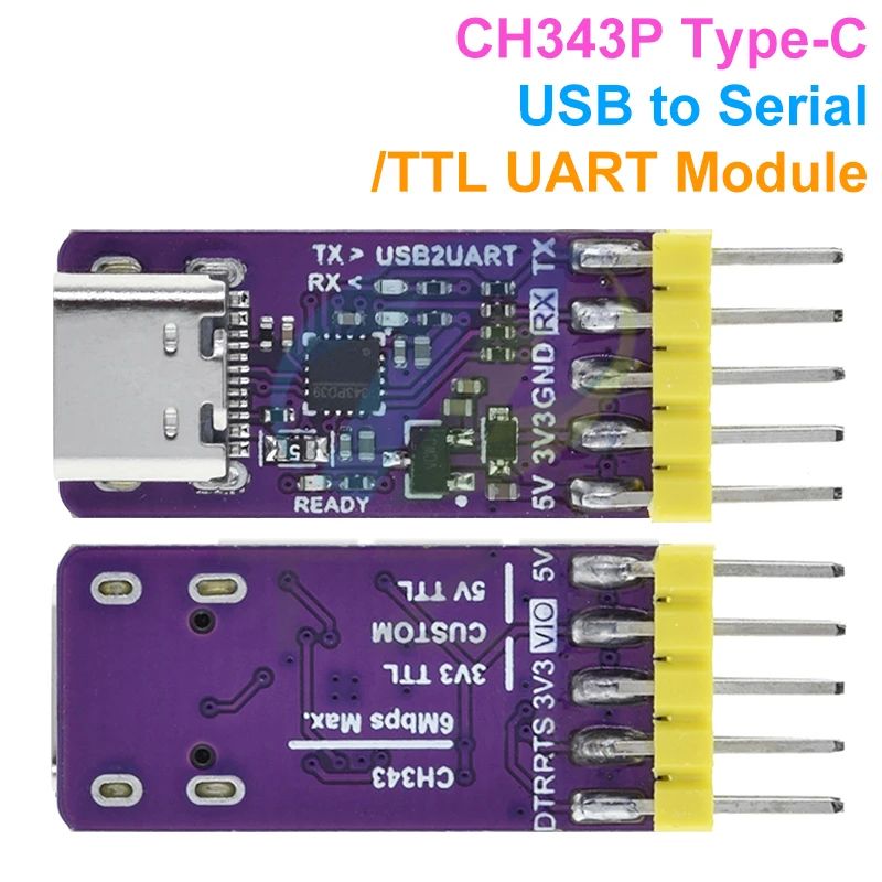 1/3PCS CH343P USB To Serial Port Module 6Mbps 5V3.3V TTL UART CH343 Debugging Burning Downloading Type-C Switch Instead CH340