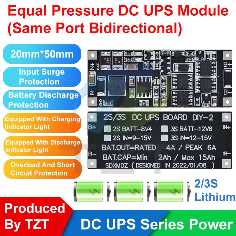 TZT DC 12V/15V 50W 4A UPS Power Supply Module Uninterruptible Power Control Board 2S 3S Charging Step Up Protection Module